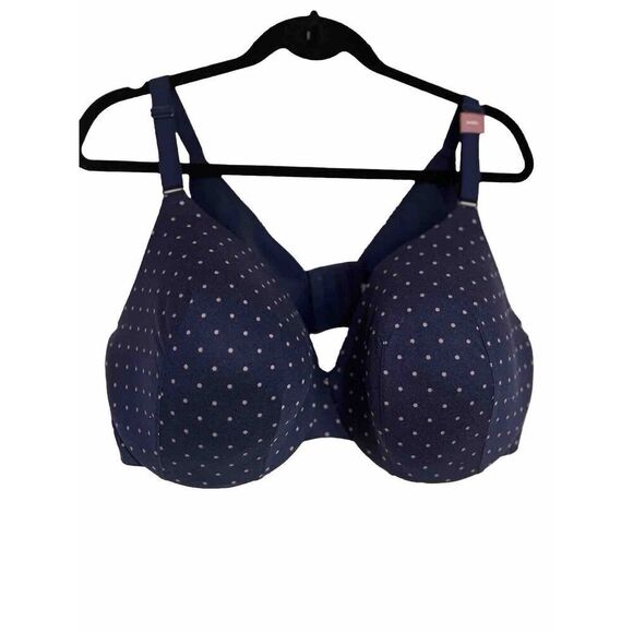 CACIQUE | Navy & Pink Polka Dot Lightly Lined Full Coverage Underwire Bra 44DD - Picture 1 of 8